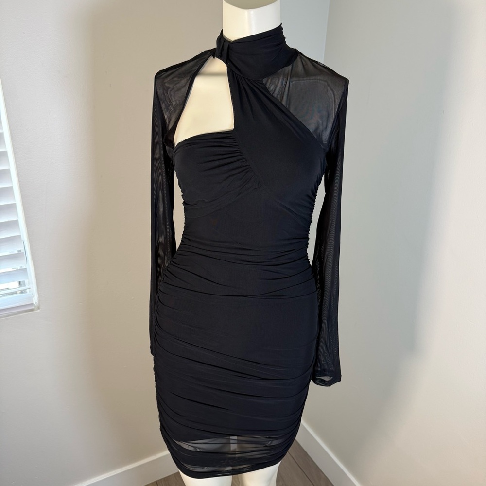 Guess Black Long-Sleeve Asymmetric Cutout Bodycon Dress